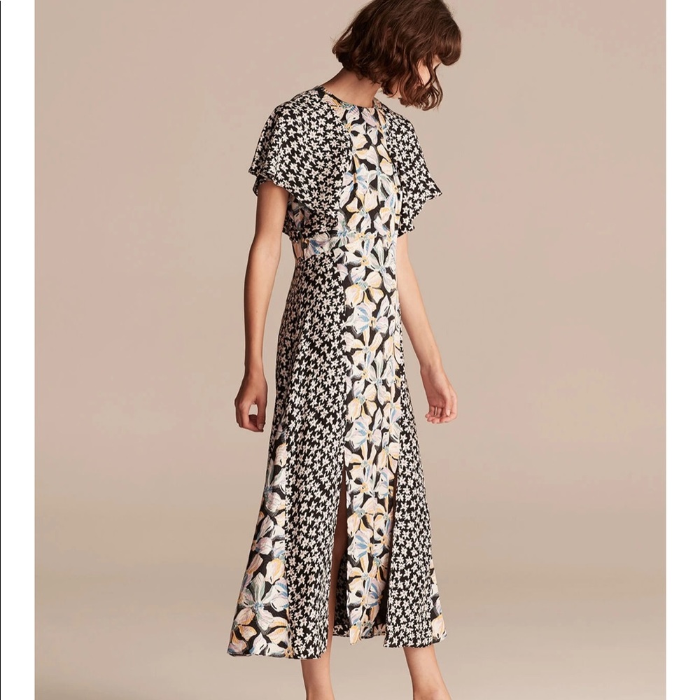 Rebecca Taylor - Bow Fleur Print Mix Midi Dress in Black Combo colors